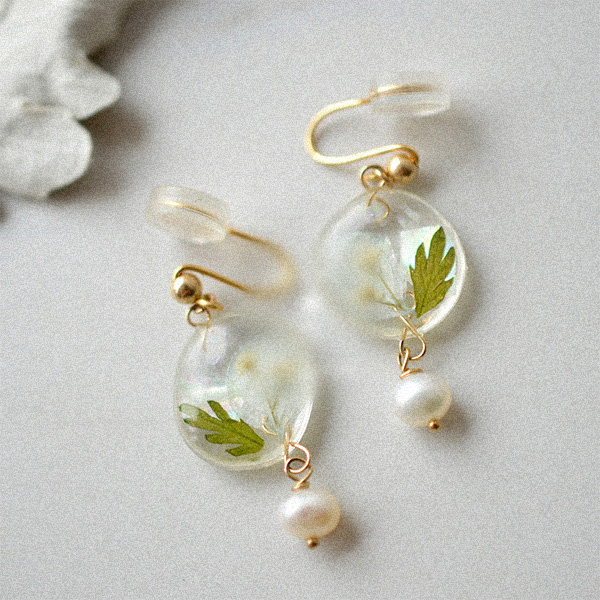 Handmade Earrings, Pressed popular Baby's Breath, Resin Earrings