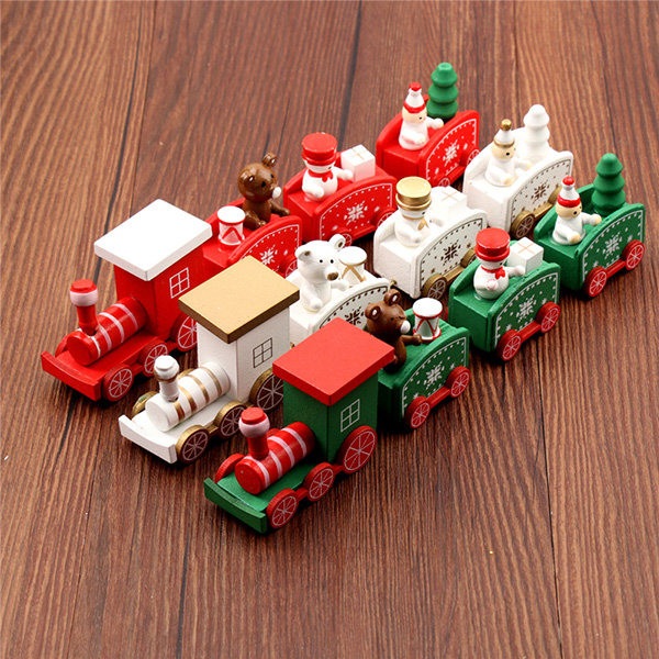 Painted Wooden Christmas Train - Red - White - Green - ApolloBox