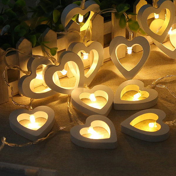 Wooden Heart Shape Romantic LED Candle Light Wedding Decor Freestanding Sign 