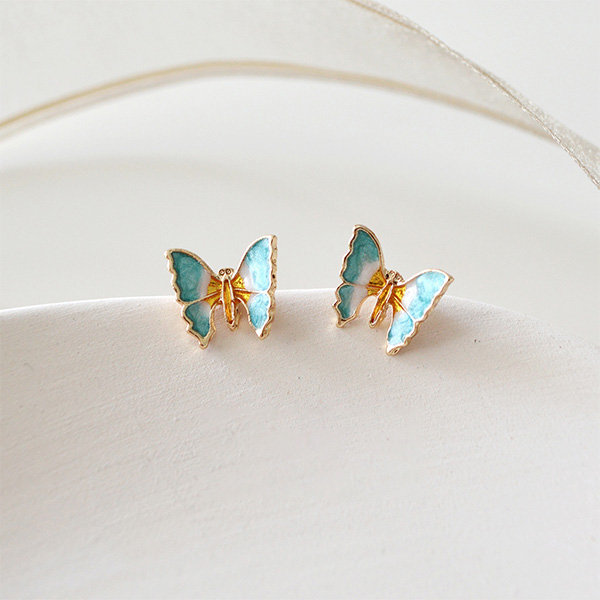 Details about   Golden Butterfly Earrings With Blue Turquoise 