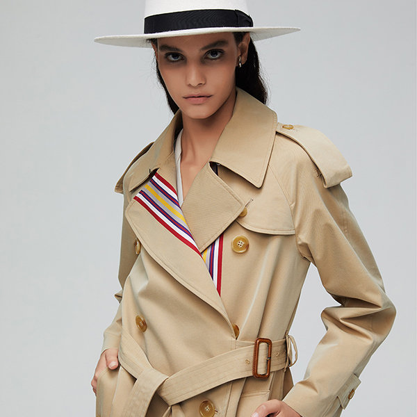 Striped ribbon gabardine shop oversized trench coat