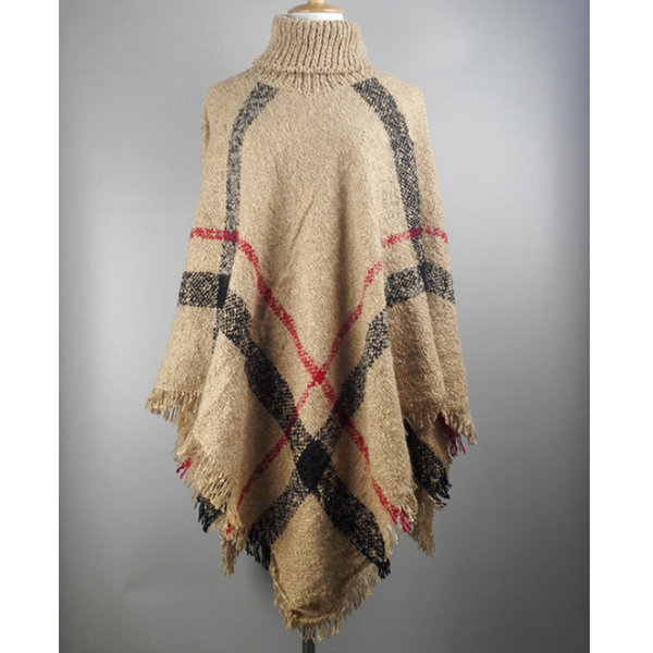 Plaid Knit Poncho - ApolloBox