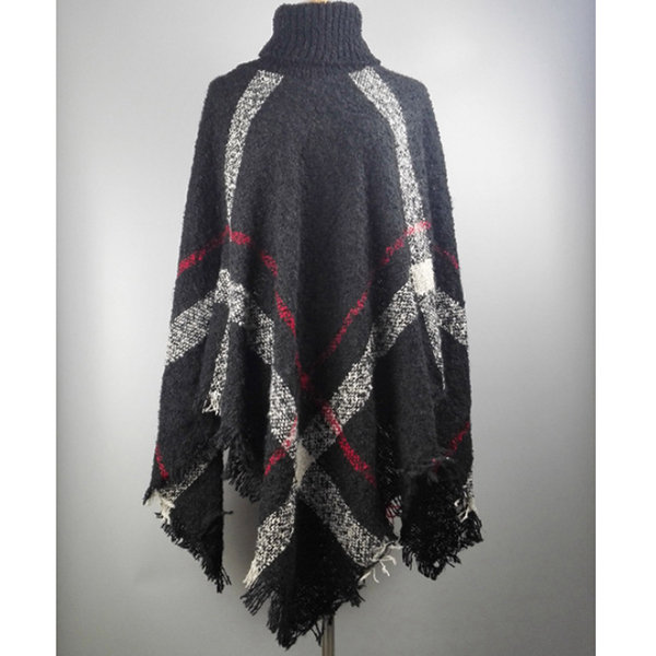 Plaid Knit Poncho - ApolloBox