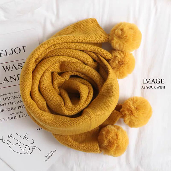 Knitted Wool Fuzzy Ball Scarf - ApolloBox