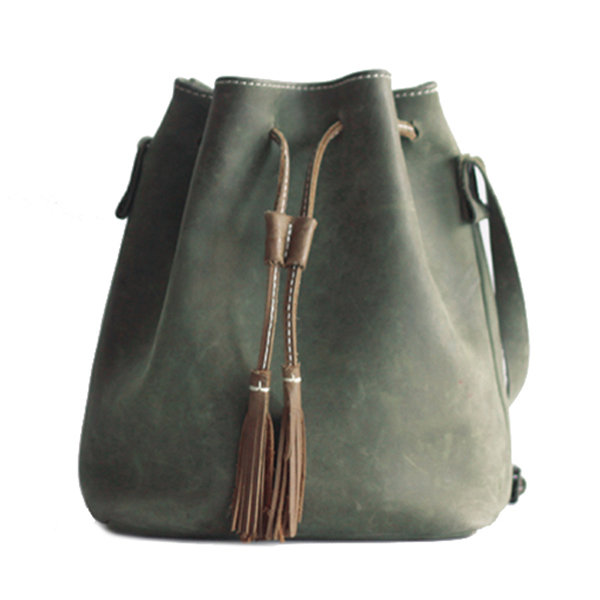 Tulip Vintage Leather Bucket Bag Light Brown Crazy Horse