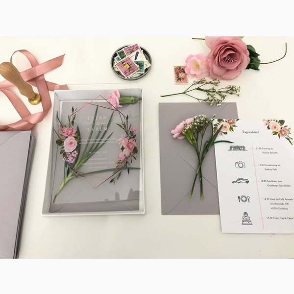 Cute Customized Wedding Invitation Card Set Flower English Printing Acrylic  Invitations Wedding Accessories 10PCSs with Cross