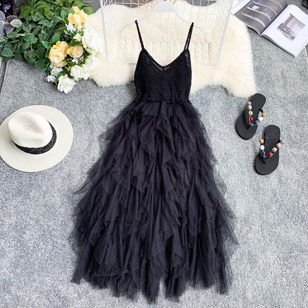 Ruffle Bottom Dress - Beige - Black - 6 Colors - Little Black Dress