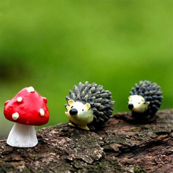 Fairy Garden Hedgehog Orange Mushroom Animal Ornament Flowerpot Bonsai Decor 