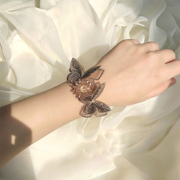 Adina Plastelina Silver Butterfly Bracelet - Millefiori