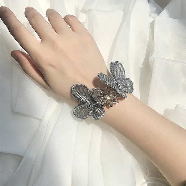 Butterfly Crystal Bracelet - Brown - Gray - White