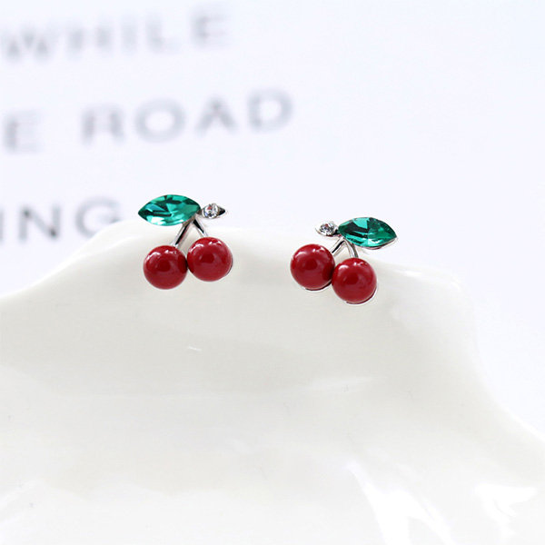 Cherry Stud Earrings - 925 Silver - Cubic Zirconia from Apollo Box