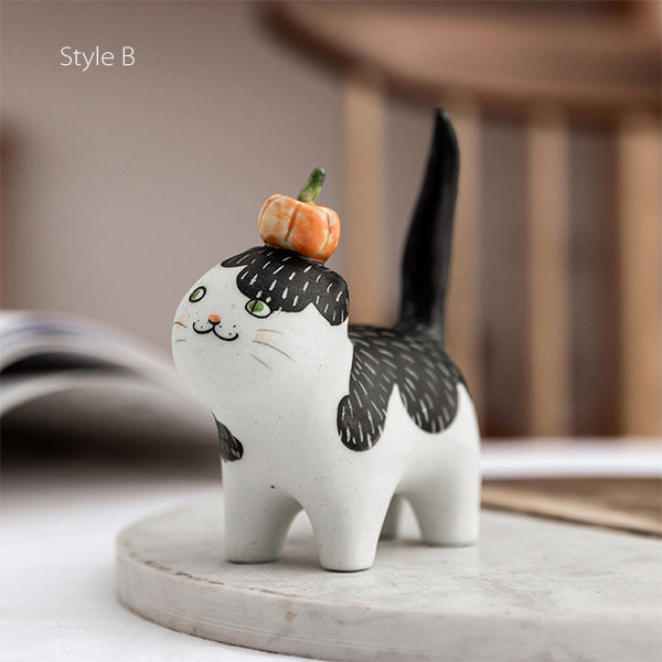 Cozinestr Cat Porcelain Mom with Baby Kitten Figurine Ceramic Pet