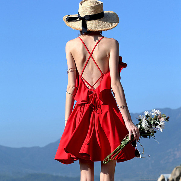 Women's Red Maxi Dress - V-neck - 3 Sizes from Apollo Box
