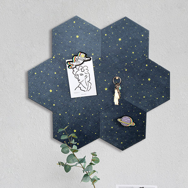 6 Pcs Hexagon Felt Wall Tiles, Self Adhesive Cork Board Large