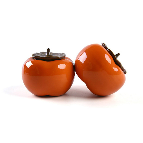 CZQC Persimmon Canister Lovely Ceramic Persimmon Tea Caddy Portable Tea Can Storage Tank with Lid Kitchen Decoration Accessories Persimmon Container