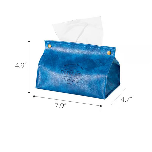 Faux Leather Tissue Box Cover – Light Blue