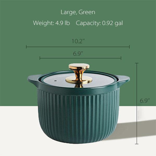 Ceramic Cooking Pot with Lid - Green - Orange - Kitchen Collection