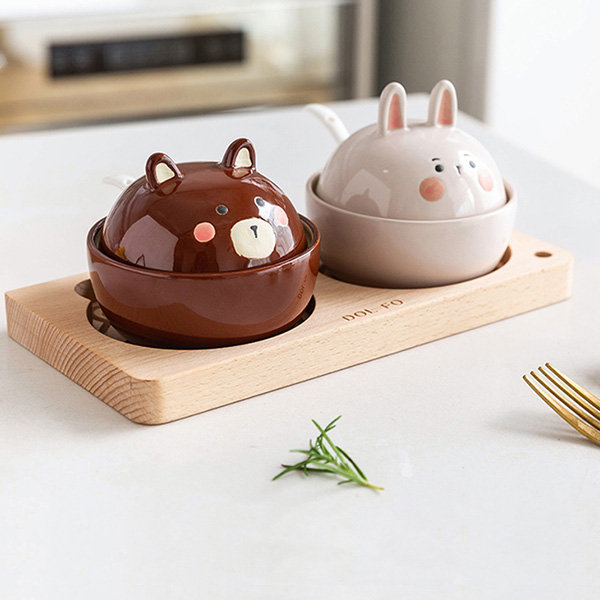 Sweet Animal Spice Jars, With Tray