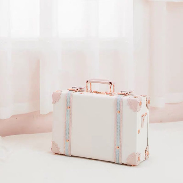 Retro-Inspired Fresh Spring Colors Suitcase - Faux Leather - White ...