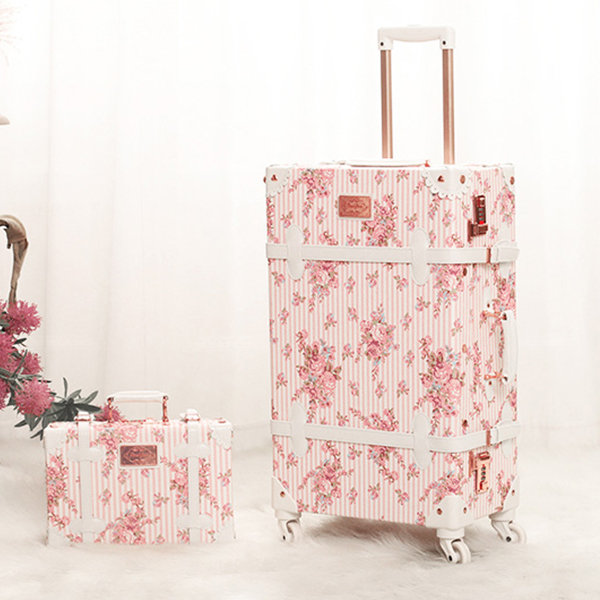 Retro-Inspired Floral Suitcase - 2 Sizes - 3 Colors Available - ApolloBox