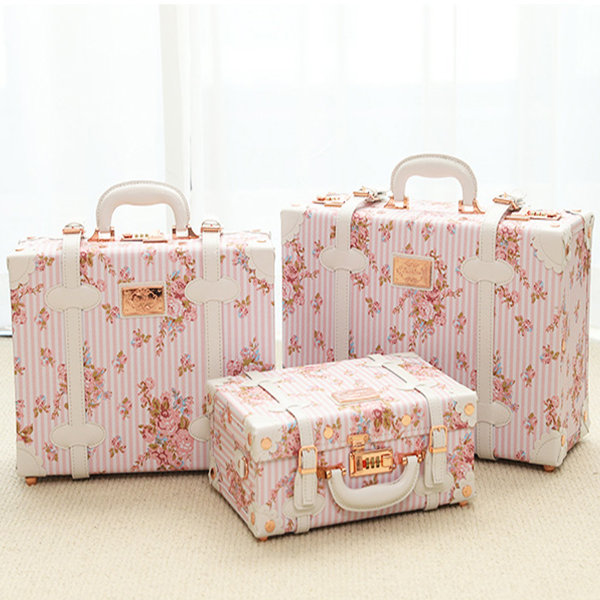 Retro-Inspired Floral Suitcase - 2 Sizes - 3 Colors Available