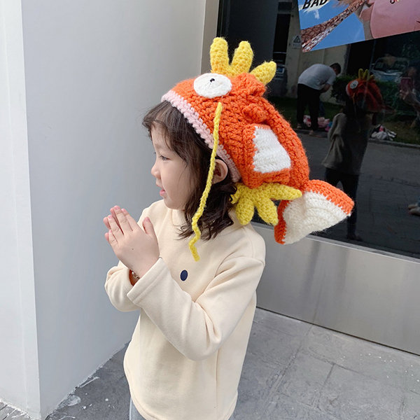 Cute Fish Hat for Kids - Cotton Yarn - Orange and Yellow