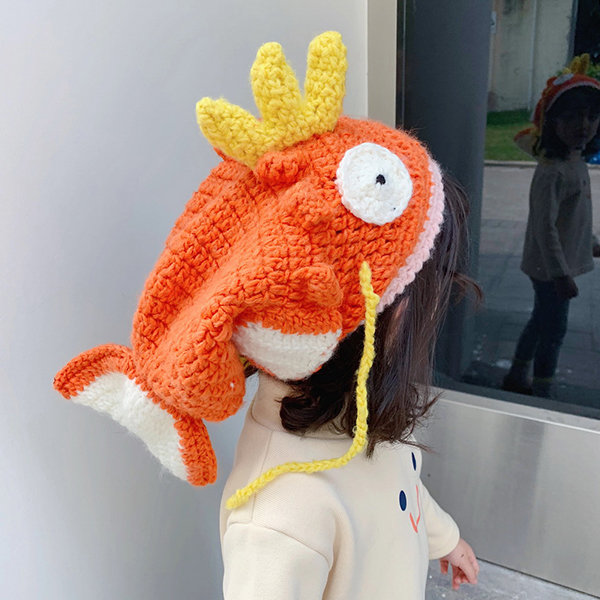 Cute Fish Hat for Kids - Cotton Yarn - Orange and Yellow - ApolloBox