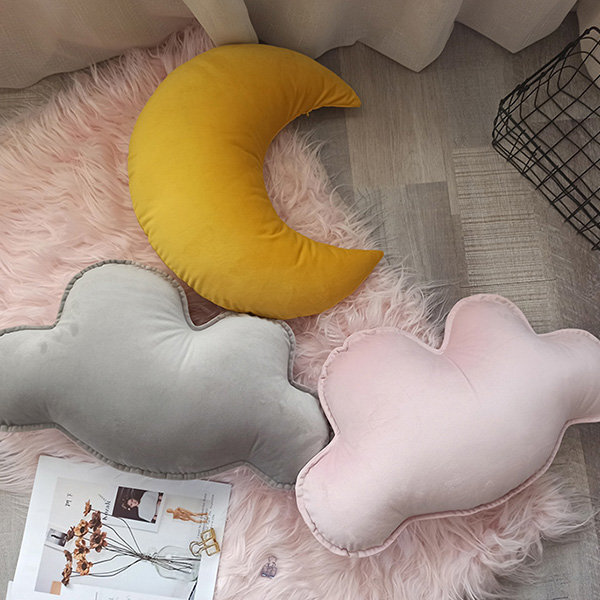 Cloud Moon Pillow - Velvet - Pink - Yellow - Gray from Apollo Box