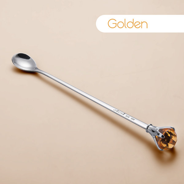 Faux Gem Stainless Steel Spoon - Golden - Blue - 4 Colors - ApolloBox