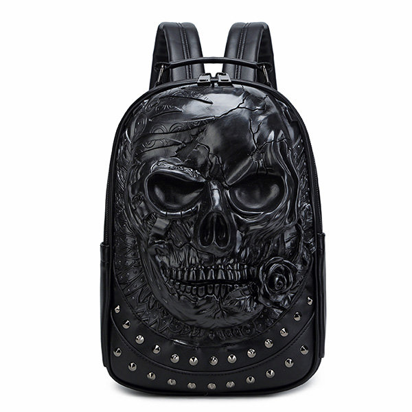 Men's 3D Skull Faux Leather Backpack