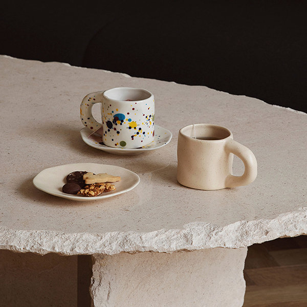 Cute Hand Painted Tulip Bear Cloud Coffee Cups and Saucers Handmade  Irregular Ceramic Cup With Saucer Creative Latte Tea Cup Set