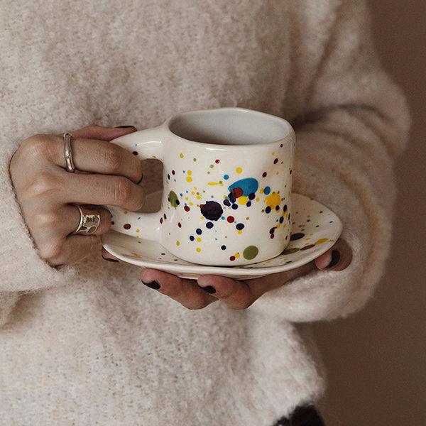 Cute Hand Painted Tulip Bear Cloud Coffee Cups and Saucers Handmade  Irregular Ceramic Cup With Saucer Creative Latte Tea Cup Set