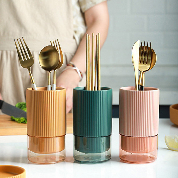 Two-Piece Ceramic Utensil Holder with Drainer