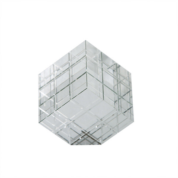 Crystal Clear Glass Modernist Desk Accessory Trinket Box Rubiks Cube 1980s  Vtg