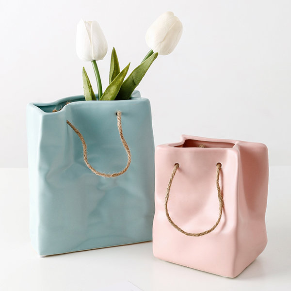 Gift Bag Vase - Ceramic - Pink - Blue - 3 Colors - 2 Sizes from Apollo Box