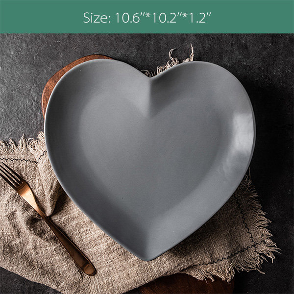 Heart Shaped Plate Ceramic White Gray 5 Colors 3 Sizes