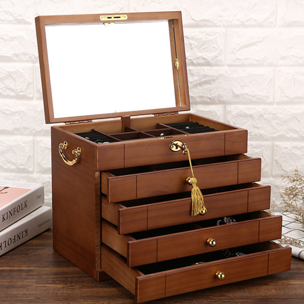 Multilayer Jewelry Box - With Mirror - Wood - 3 Patterns - ApolloBox