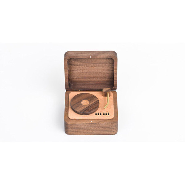 Retro Record Player Inspired Music Box - Beech - Black Walnut Wood