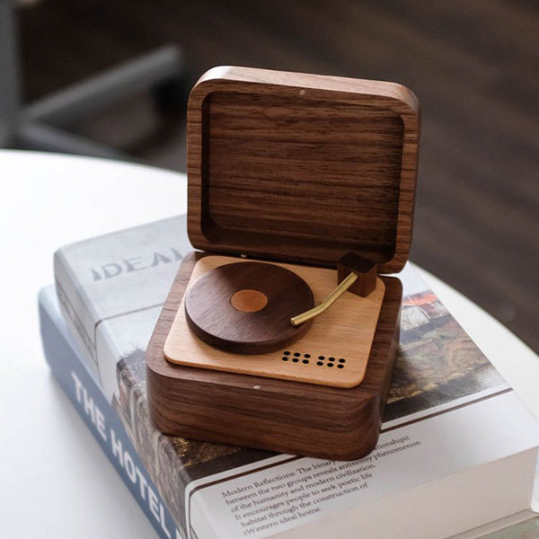 Retro Record Player Inspired Music Box - Beech - Black Walnut Wood ApolloBox