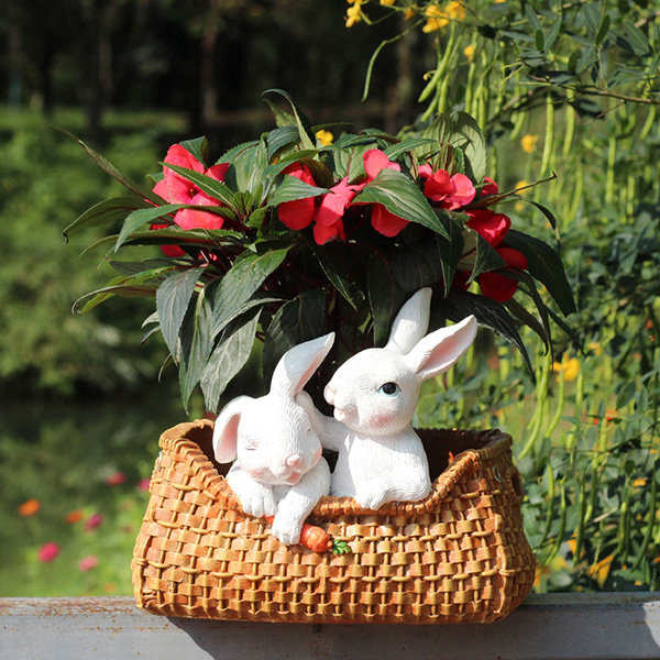 Rabbit Planter - Resin - With/Without Drainage Holes - ApolloBox