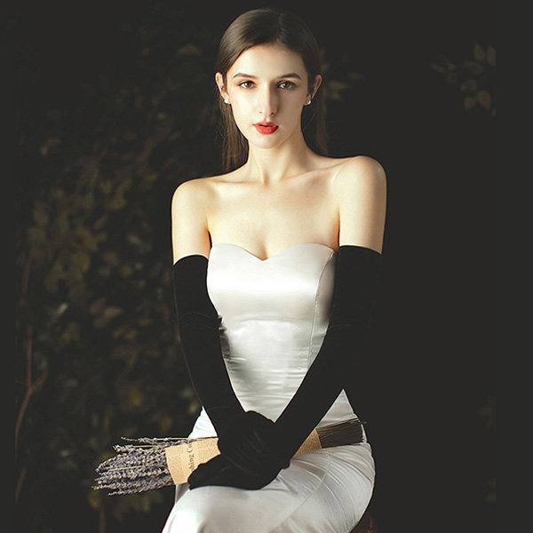 Black Suede Bridal Gloves