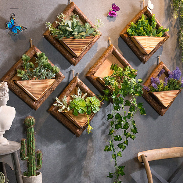Wooden Wall Plant Hanger - With Artificial Plants - 6 Patterns from Apollo  Box