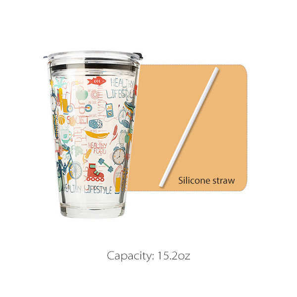 Glass Cup with Straw - Transparent - Golden Stars - ApolloBox