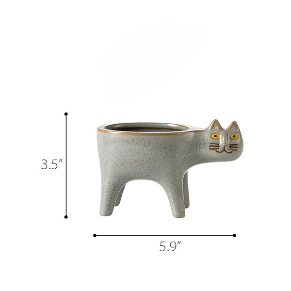 Cute Kitty Ceramic Planter - White - Green - 6 Colors - ApolloBox