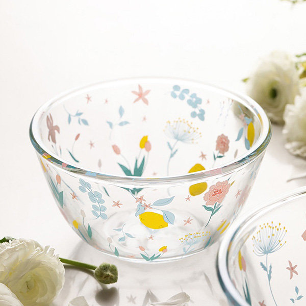 Floral Design Glass Salad Bowls - ApolloBox