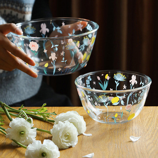 Floral Design Glass Salad Bowls - ApolloBox