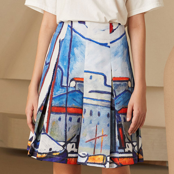 Oil Painting Pleated Skirt