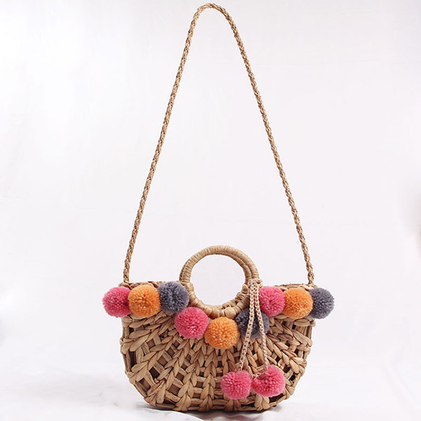 Pom pom woven outlet bag