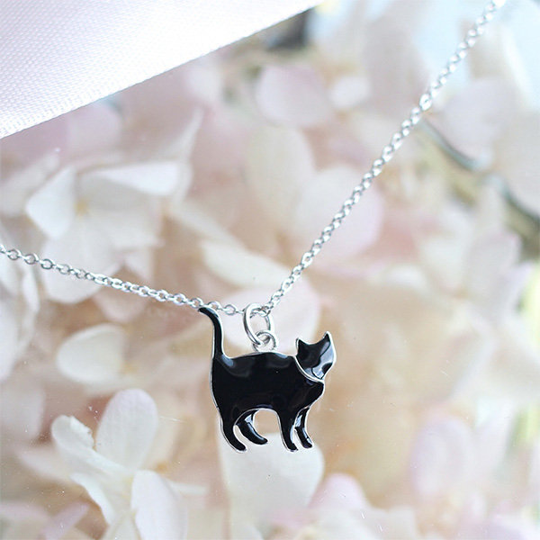 Silver Pendant Necklace Cat Pendant Resin Necklace Cat Lovers Gift Black cat Necklace Resin Necklace cat Jewelry Resin Jewelry 
