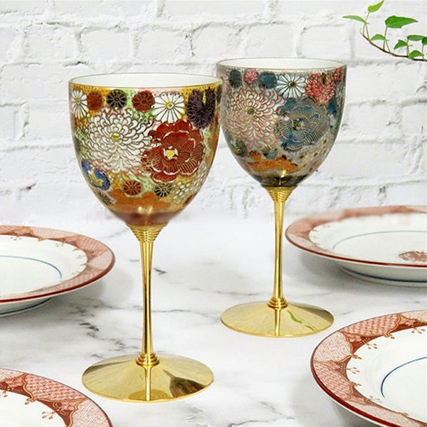 Brass-Plated Rimmed Stemless Wine Glass Set, Elegant Drinkware